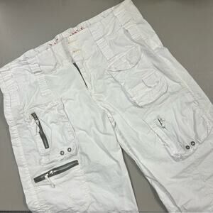 Pete & Greta By Johnny Was Cotton Cargo Shorts White Y2K Lightweight Unisex